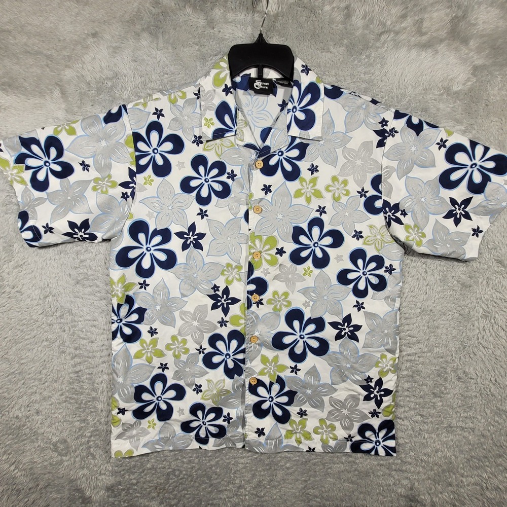Street Culture Mens Medium Floral Button Up Short‎ Sleeve Shirt